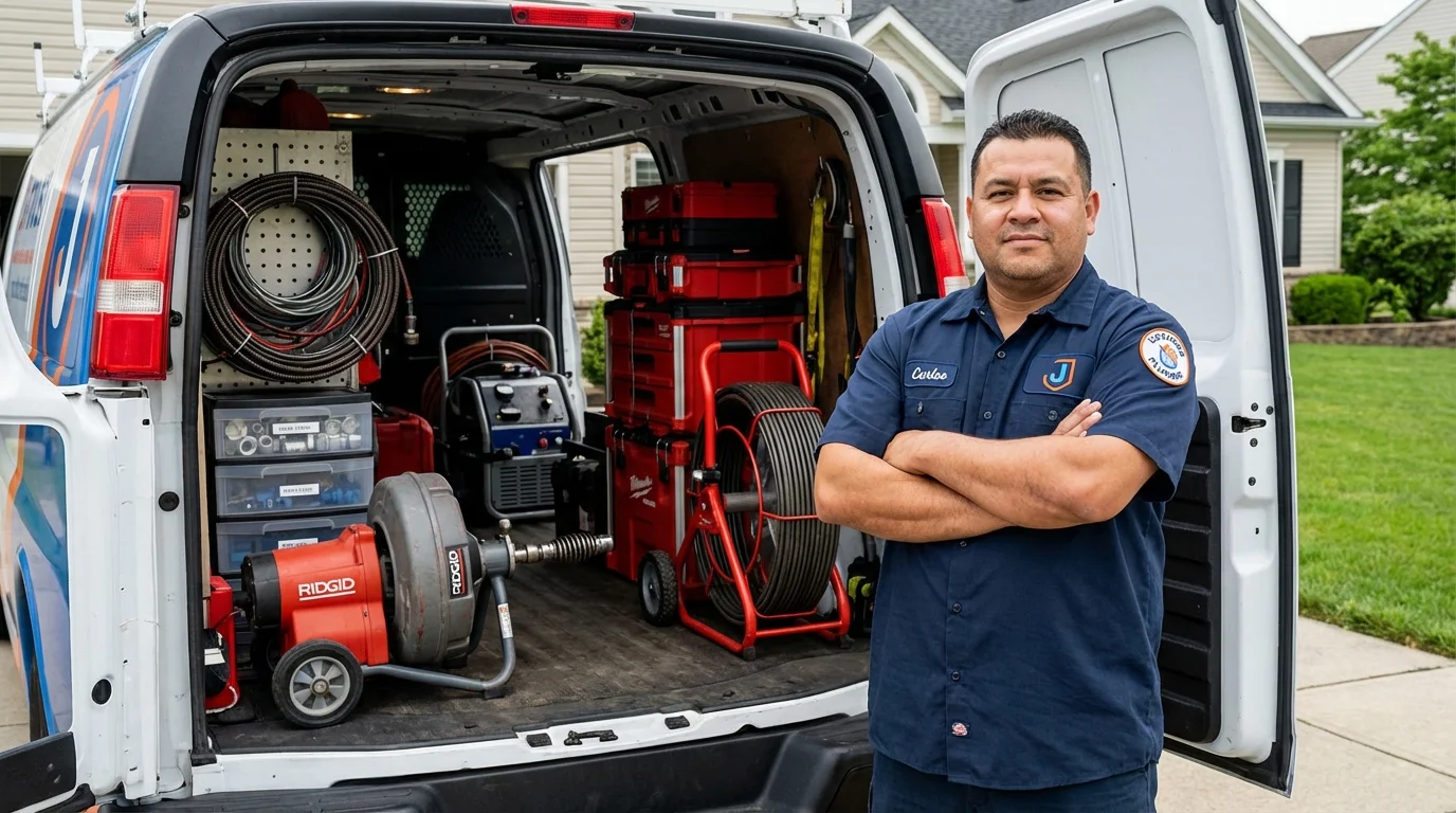 Professional drain cleaning equipment and Johns Plumbing LLC plumber in Oronoco