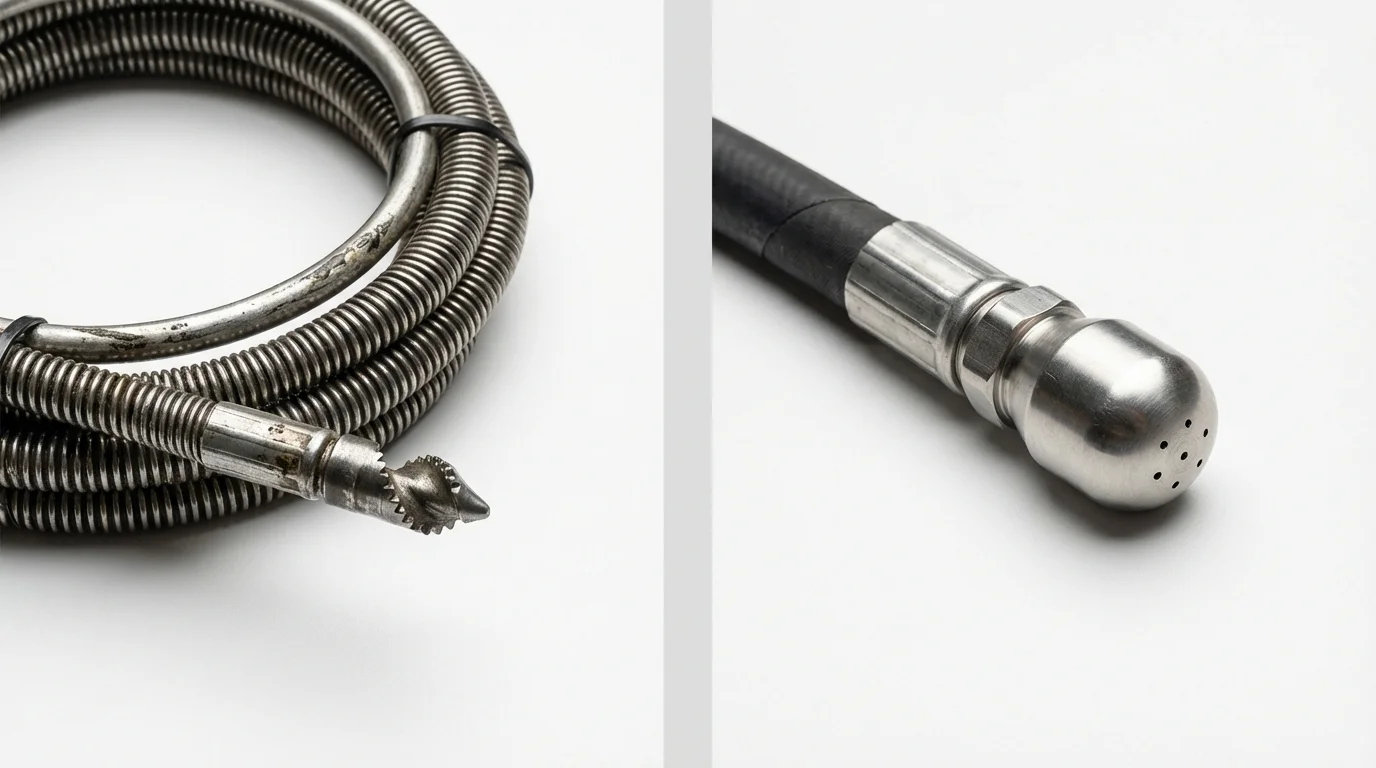 Drain snake cable and hydro jetting nozzle used for drain cleaning in Oronoco, MN